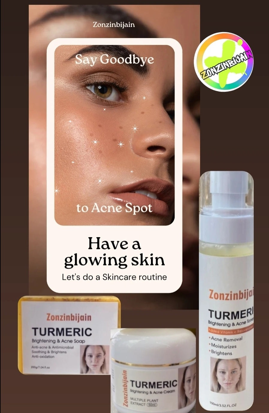 Turmeric + Ascorbic Acid | Brightening  & Acne Skincare Set 3 Steps | Acne Soap | Acne Cream | Acne Tonic Beauty, whitening skin, moisturizes